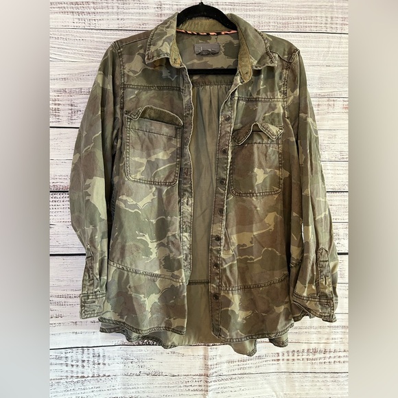 📌by ANTHROPOLGIE green camo button up peplum jacket - Picture 2 of 10